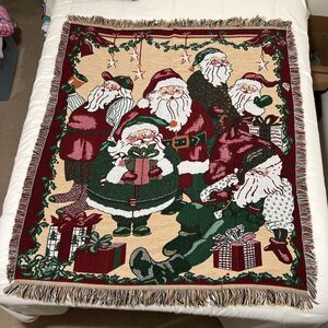 Beacon Christmas Santa Claus Tapestry Throw Blanket ~62x54" Made in USA